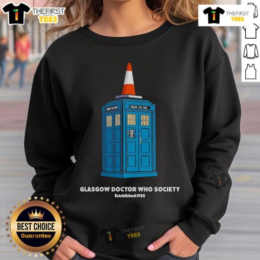 Premium Glasgow Doctor Who Society sweatshirt featuring iconic designs, perfect for fans and collectors of Doctor Who.