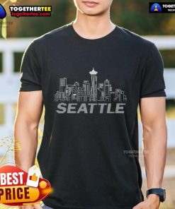 Premium Grunge Seattle Skyline Distressed T-Shirt featuring a vintage-style graphic of Seattle's iconic skyline.