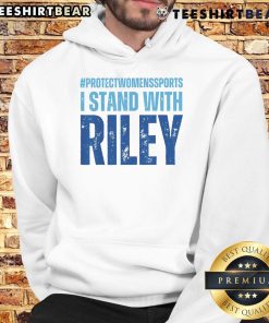 Premium 'I Stand With Riley Gaines' Protect Sport Hoodie in black, featuring bold text and a comfortable fit for athletes.