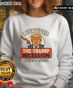 Premium I Survived The Trump Recession Sweatshirt in black with bold white text, perfect for casual wear.