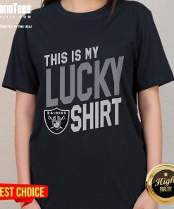 Alt Text: Premium Las Vegas Raiders 'This Is My Lucky Ladies' Tee in black, featuring stylish graphics for female fans.