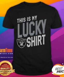 Alt Text: Premium Las Vegas Raiders This Is My Lucky T-shirt featuring team colors and logo, perfect for game day.