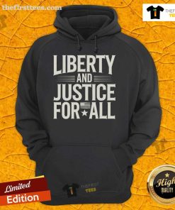 Alt Text: Premium Liberty and Justice for All America Flag Classic Hoodie featuring a vibrant flag design, perfect for patriotic wear.