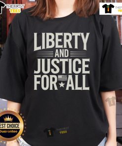Premium Liberty and Justice for All America Flag classic ladies tee showcasing patriotic design and comfortable fit.