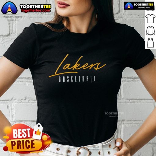 Alt Text: Premium Los Angeles Lakers basketball training day ladies tee showcasing vibrant team colors and stylish design.