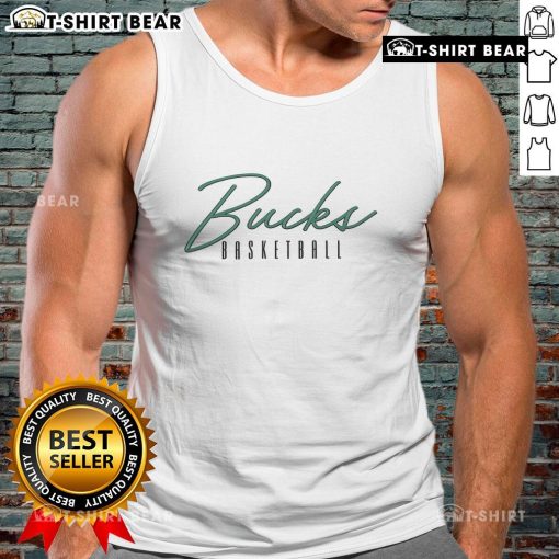 Alt Text: Premium Milwaukee Bucks basketball training day tank top featuring team logo and comfortable fit for athletes.