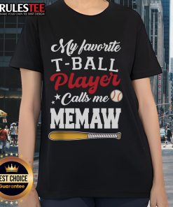 Premium Mother's Day tee featuring 'My Favorite T-Ball Player Calls Me Memaw' for baseball-loving grandmothers.