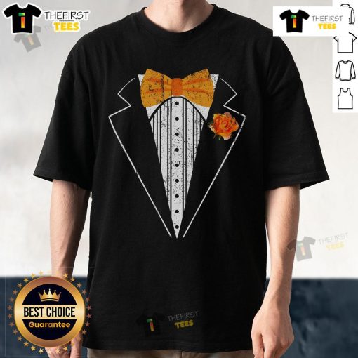 Premium Orange Bowtie Tuxedo Costume Tux Retro T-Shirt featuring a vibrant bowtie design, perfect for stylish events.