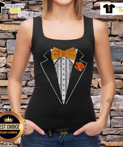 Premium orange bowtie tuxedo costume with retro tank top design for stylish parties and events.