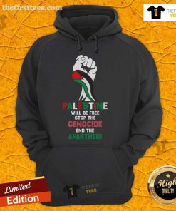Premium Palestine hoodie with 'Will Be Free' slogan, promoting awareness to stop the genocide and end apartheid.