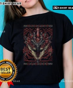 Alt Text: Premium Rathalos Hunting Club Monster Hunter ladies tee featuring a stylish design for fans of the game.