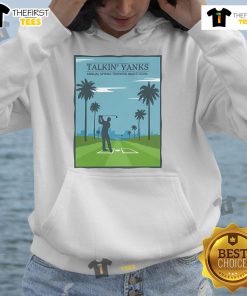 Premium Talkin Yanks Annual Spring Training Invitational Hoodie in navy blue, featuring a bold logo design.