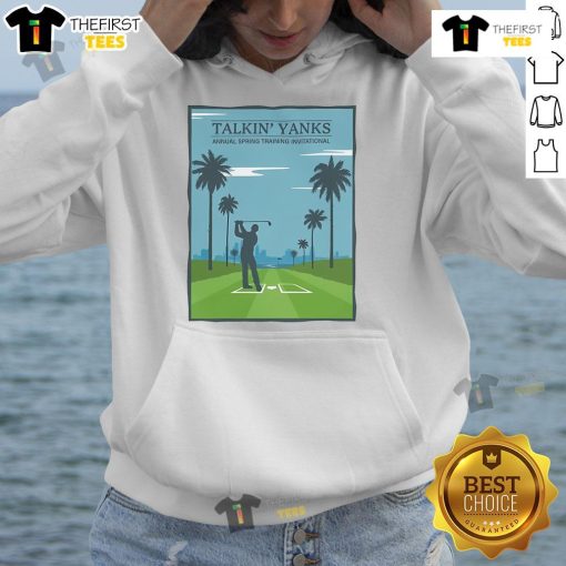 Premium Talkin Yanks Annual Spring Training Invitational Hoodie in navy blue, featuring a bold logo design.