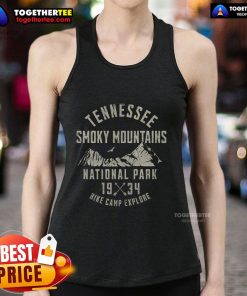 Premium tank top featuring Smoky Mountains National Park design, perfect for hiking and camping since 1934.
