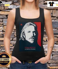 Premium Tom Petty An American Treasure tank top in blue and red, showcasing iconic album art and vibrant colors.