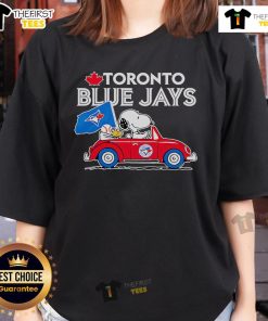 Premium Toronto Blue Jays Snoopy Go By Car ladies tee featuring a fun design for baseball fans.
