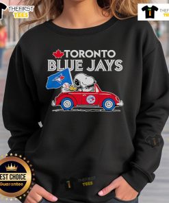 Premium Toronto Blue Jays Snoopy Go By Car Sweatshirt featuring a fun Snoopy design for baseball fans.