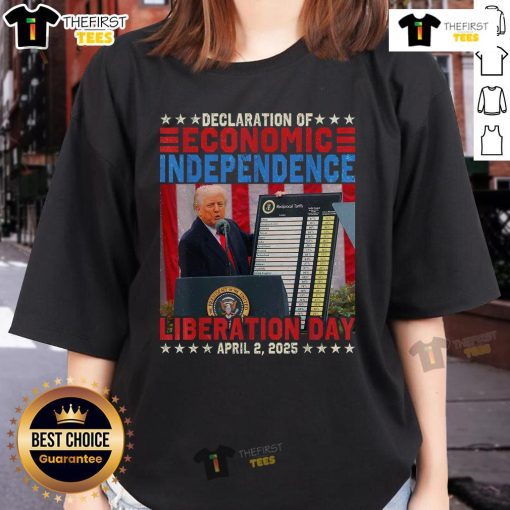 Premium Trump Tariff Chart on Declaration of Economic Independence 2025 featured on a stylish ladies tee.