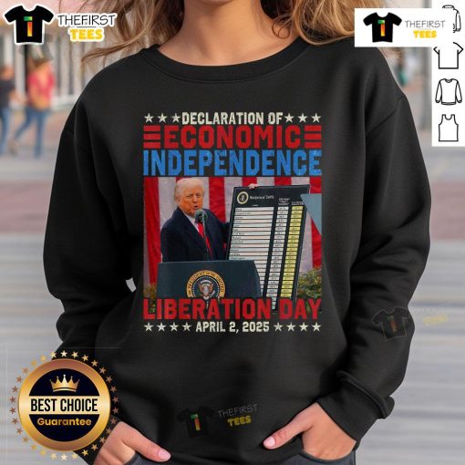 Premium Trump Tariff Chart sweatshirt showcasing Declaration of Economic Independence 2025 design for political supporters.