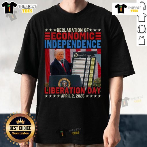 Premium Trump Tariff Chart T-Shirt showcasing the Declaration of Economic Independence 2025 design in bold graphics.