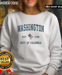 Premium Washington DC vintage American flag sweatshirt, USA established 1790, showcasing classic patriotic design.