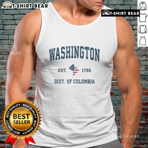 Premium Washington DC vintage American flag tank top, USA established 1790, perfect for patriotic fashion lovers.