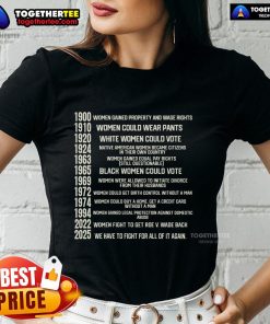 Premium women's right achievement list on a feminist ladies tee, celebrating women's empowerment and equality.