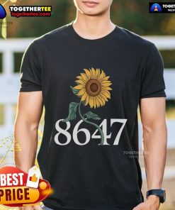 Alt Text: Pretty 8647 Sun Flower 86 47 floral t-shirt design featuring vibrant sunflower graphics on soft fabric.