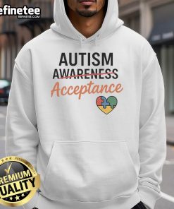 Pretty Autism Awareness Acceptance Heart Hoodie showcasing vibrant colors and a heart design promoting acceptance and love.