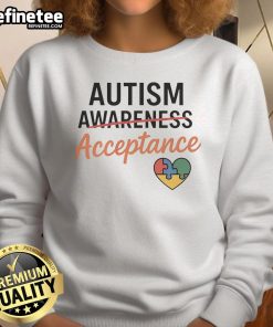 Pretty Autism Awareness Acceptance Heart Sweatshirt featuring a colorful heart design promoting autism acceptance.