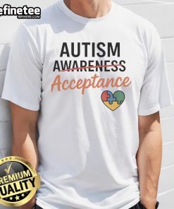 Pretty Autism Awareness Acceptance Heart T-Shirt featuring a colorful heart design celebrating acceptance and love for autism.