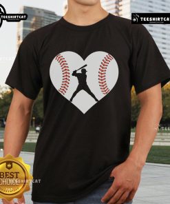Pretty baseball batter heartbeat graphic on a sports fan T-shirt, perfect for baseball lovers and enthusiasts.