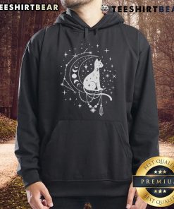 Alt Text: Celestial cat hoodie featuring a crescent moon and star constellation design, perfect for astrology lovers.