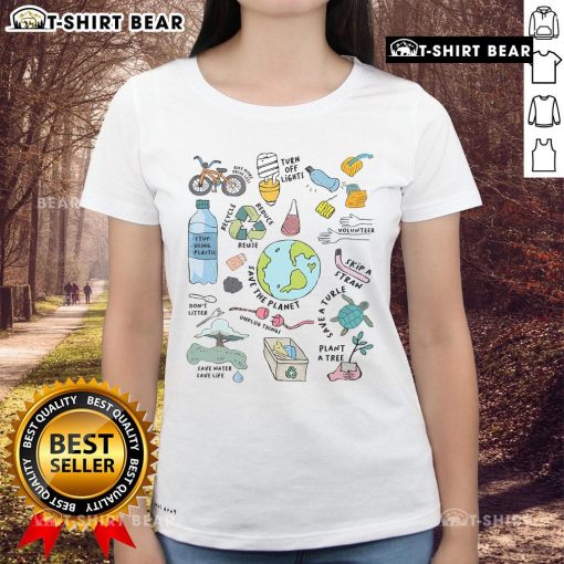 Pretty Earth Day environmental tee featuring ladies promoting 'Save the Planet' message with vibrant graphics.