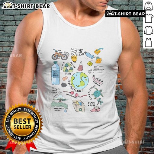 Pretty Earth Day environmental tank top promoting save the planet message with vibrant nature graphics.