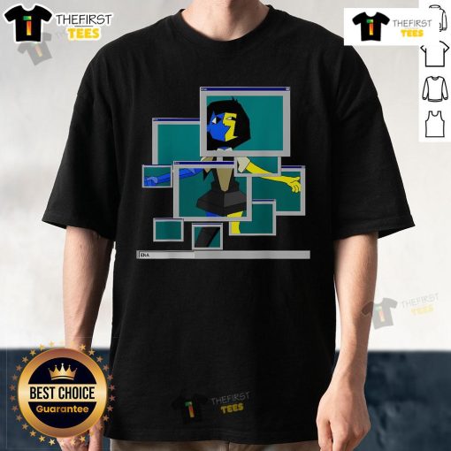 Alt Text: Pretty Ena Pop-Up Character Windows 95 T-Shirt featuring vibrant graphics and retro design for nostalgic fans.