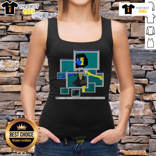 Pretty Ena pop-up character on a Windows 95 tank top, showcasing retro gaming style and nostalgic graphics.