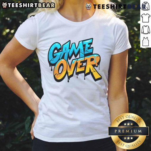 Cute gamer ladies tee with 'Game Over' graphic, perfect for gaming enthusiasts and stylish comfort.
