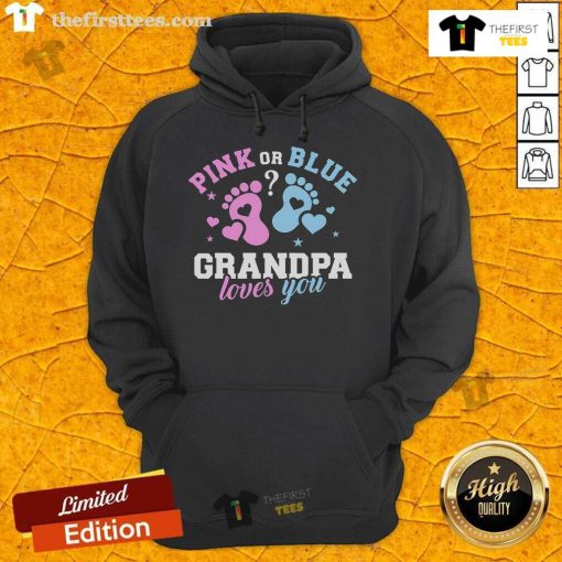 Grandpa in a cozy hoodie celebrating a gender reveal with family, showcasing love and excitement for the new baby.