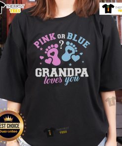 Grandpa celebrating a gender reveal with family in a stylish tee, showcasing love and excitement for the new baby.