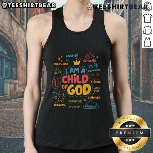 Pretty I Am A Child Of God Christian retro Jesus faith tank top design with vibrant colors and inspirational message.