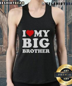 Girl wearing a 'Pretty I Love My Big Brother' heart tank top, showcasing a fun and loving sibling bond.