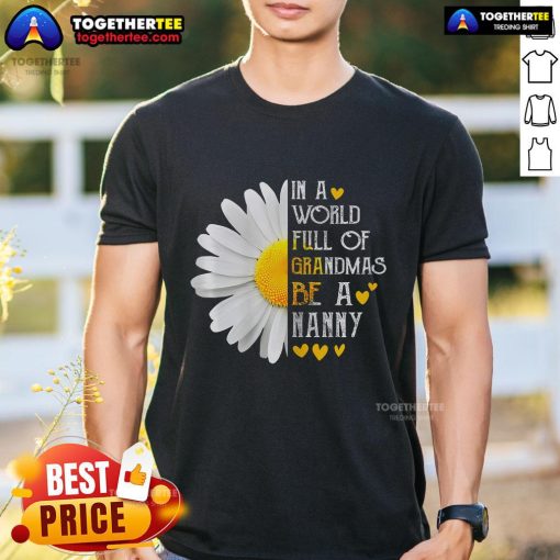 Pretty In A World Full Of Grandmas Be A Nanny T-Shirt featuring a fun, colorful graphic design for proud nannies.