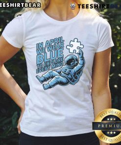 Stylish 'Pretty In April' blue ladies tee featuring an astronaut design, perfect for exploring every mind this season.