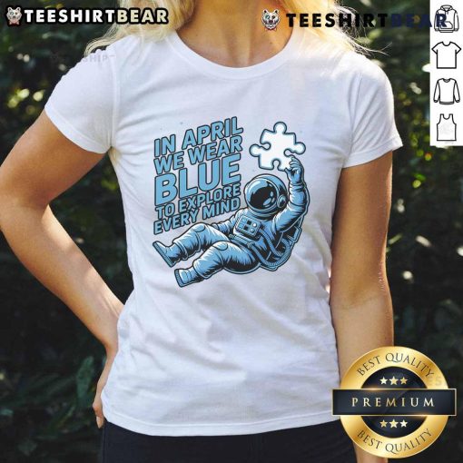 Stylish 'Pretty In April' blue ladies tee featuring an astronaut design, perfect for exploring every mind this season.