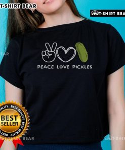 Pretty Peace Love Pickles retro tee for food lovers, featuring a vibrant design with pickles and a fun, stylish vibe.