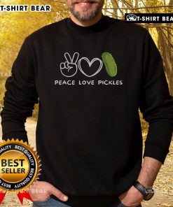 Pretty Peace Love Pickles sweatshirt for retro pickle lovers and food enthusiasts, featuring a vibrant design.