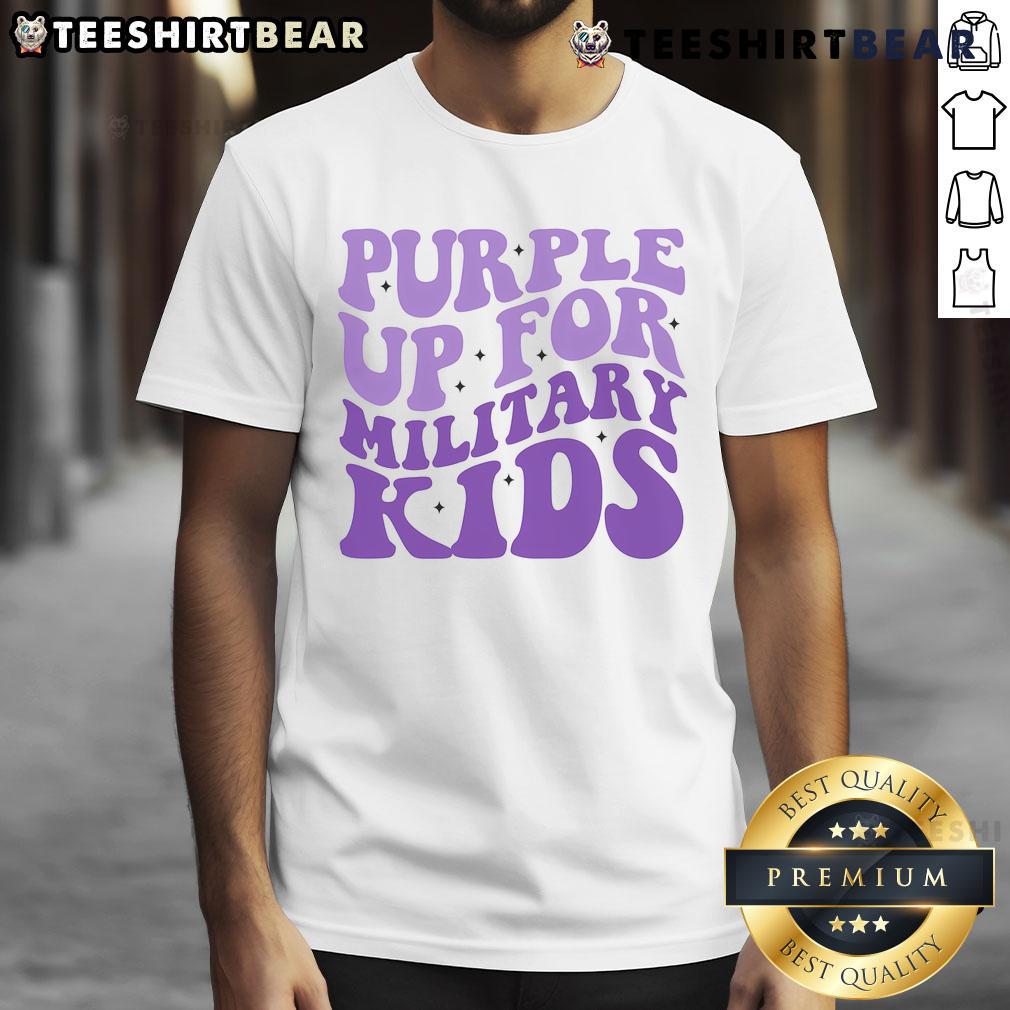 Pretty Purple Up For Military Kids T Shirt Pretty purple 'Up For Military Kids' T-shirt showcasing support for military children in a vibrant design.