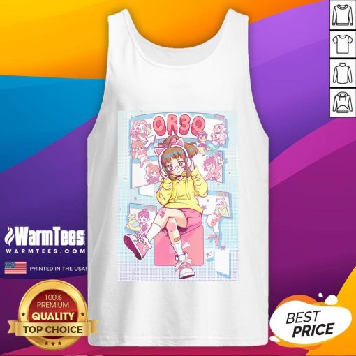 Alt Text: Woman wearing a Pretty Retroware OR3O tank top, showcasing a vibrant retro design perfect for casual summer style.