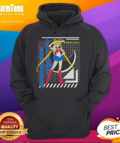 Pretty Sailor Moon Usagi Tsukino in a retro hoodie, showcasing anime style and vibrant colors, perfect for fans.